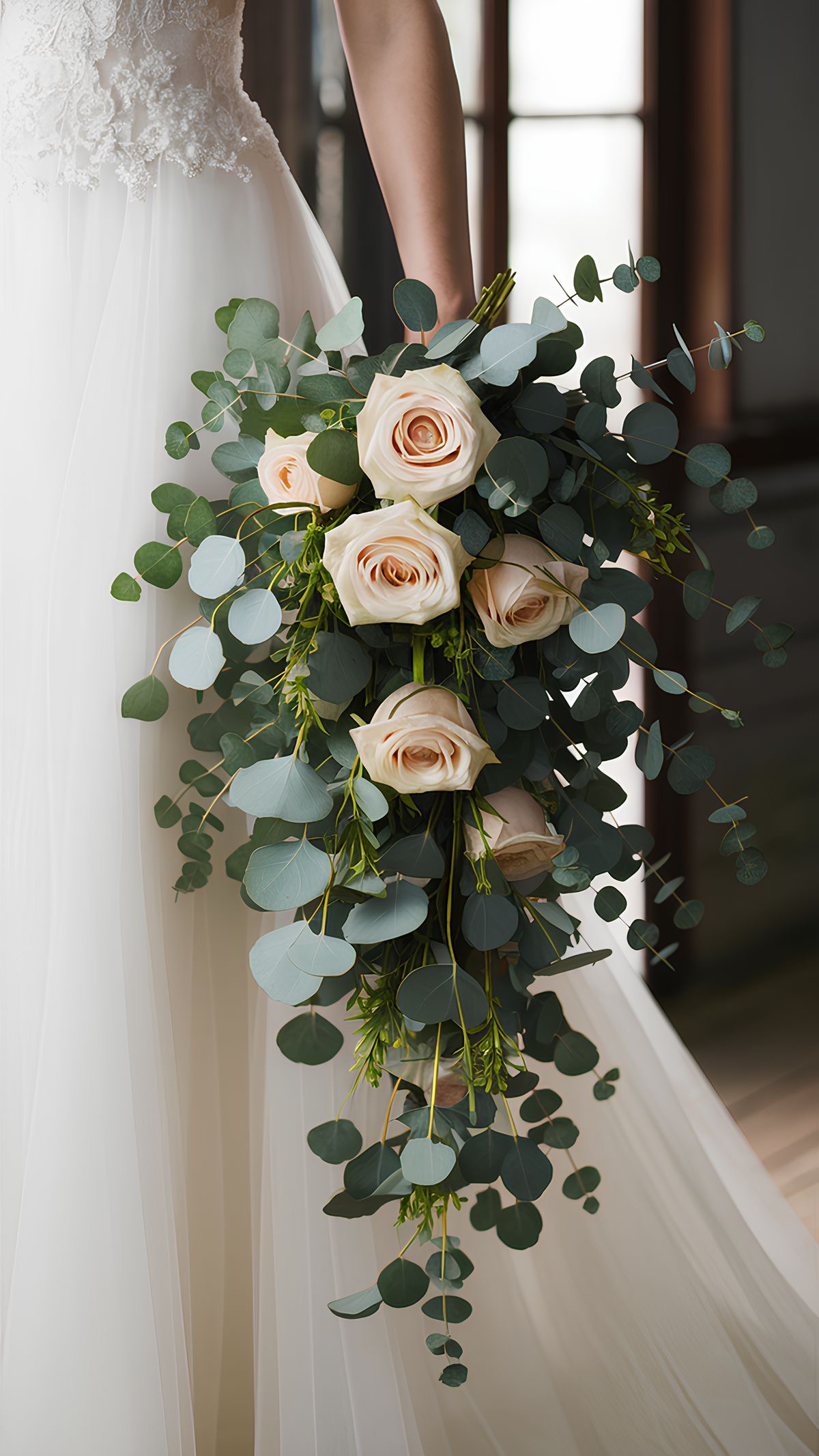 Cascading Rose and Eucalyptus Bouquet